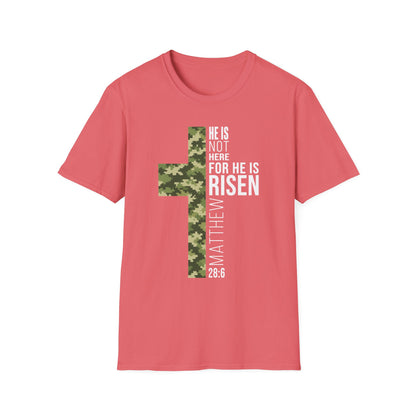 HE IS RISEN CAMO CROSS T-SHIRT