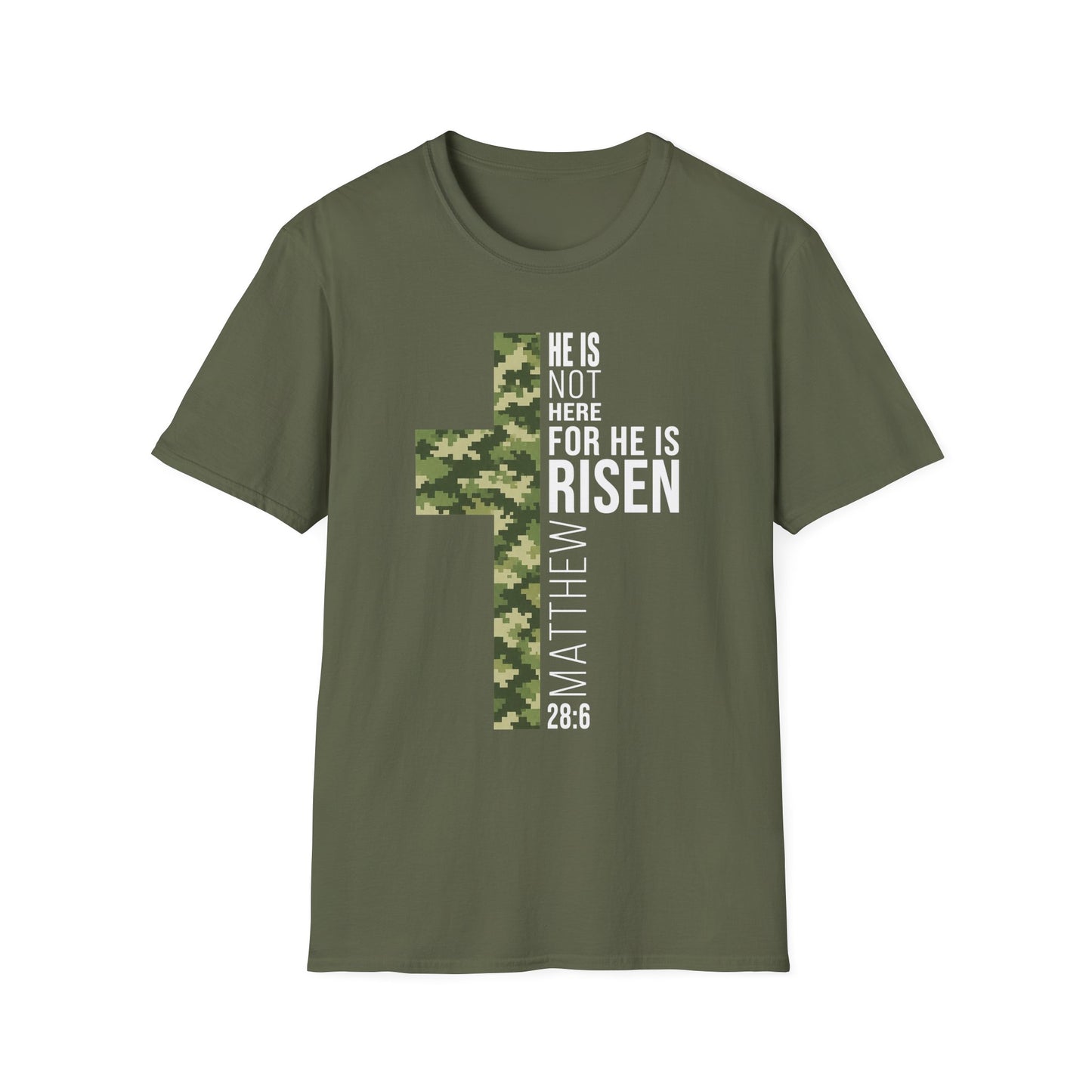 HE IS RISEN CAMO CROSS T-SHIRT