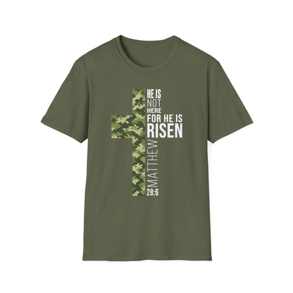 HE IS RISEN CAMO CROSS T-SHIRT