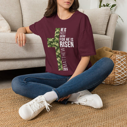 HE IS RISEN CAMO CROSS T-SHIRT