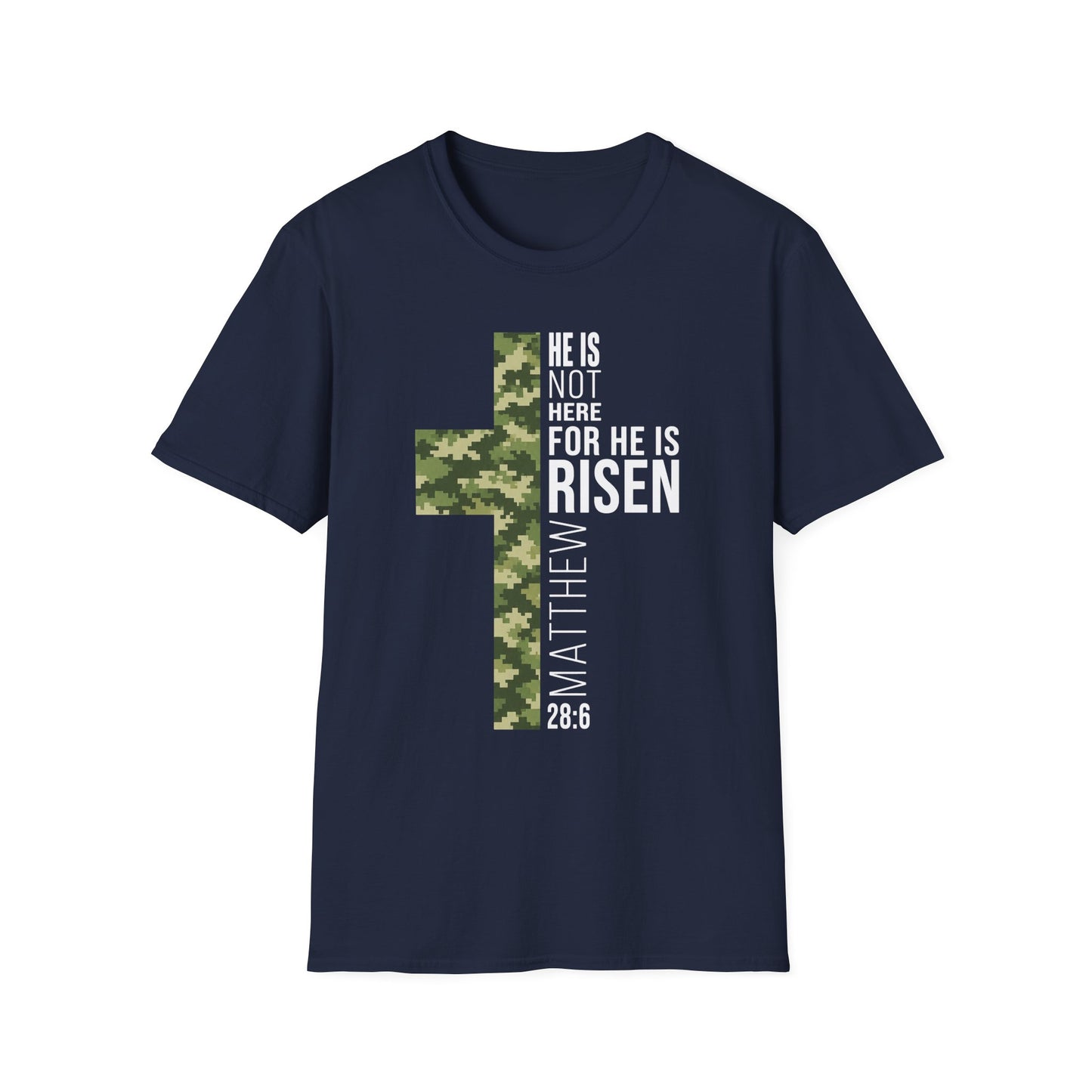 HE IS RISEN CAMO CROSS T-SHIRT