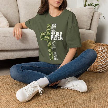 HE IS RISEN CAMO CROSS T-SHIRT