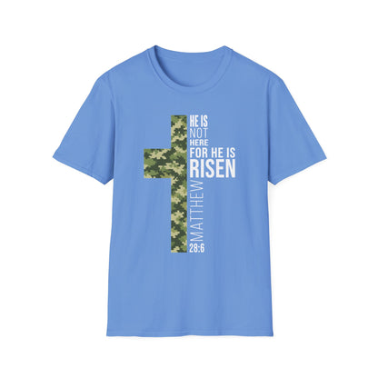 HE IS RISEN CAMO CROSS T-SHIRT
