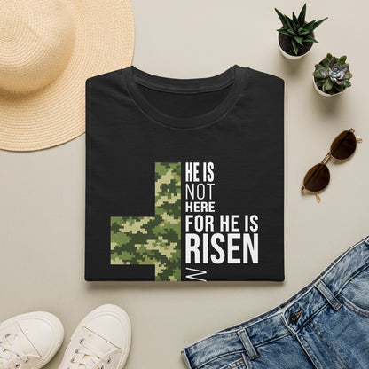 HE IS RISEN CAMO CROSS T-SHIRT