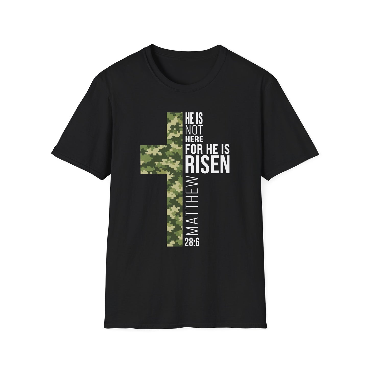 HE IS RISEN CAMO CROSS T-SHIRT