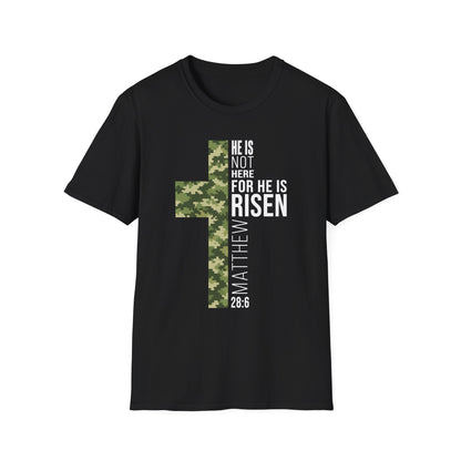 HE IS RISEN CAMO CROSS T-SHIRT