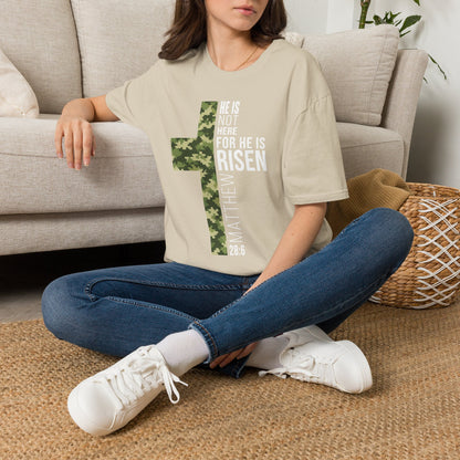 HE IS RISEN CAMO CROSS T-SHIRT