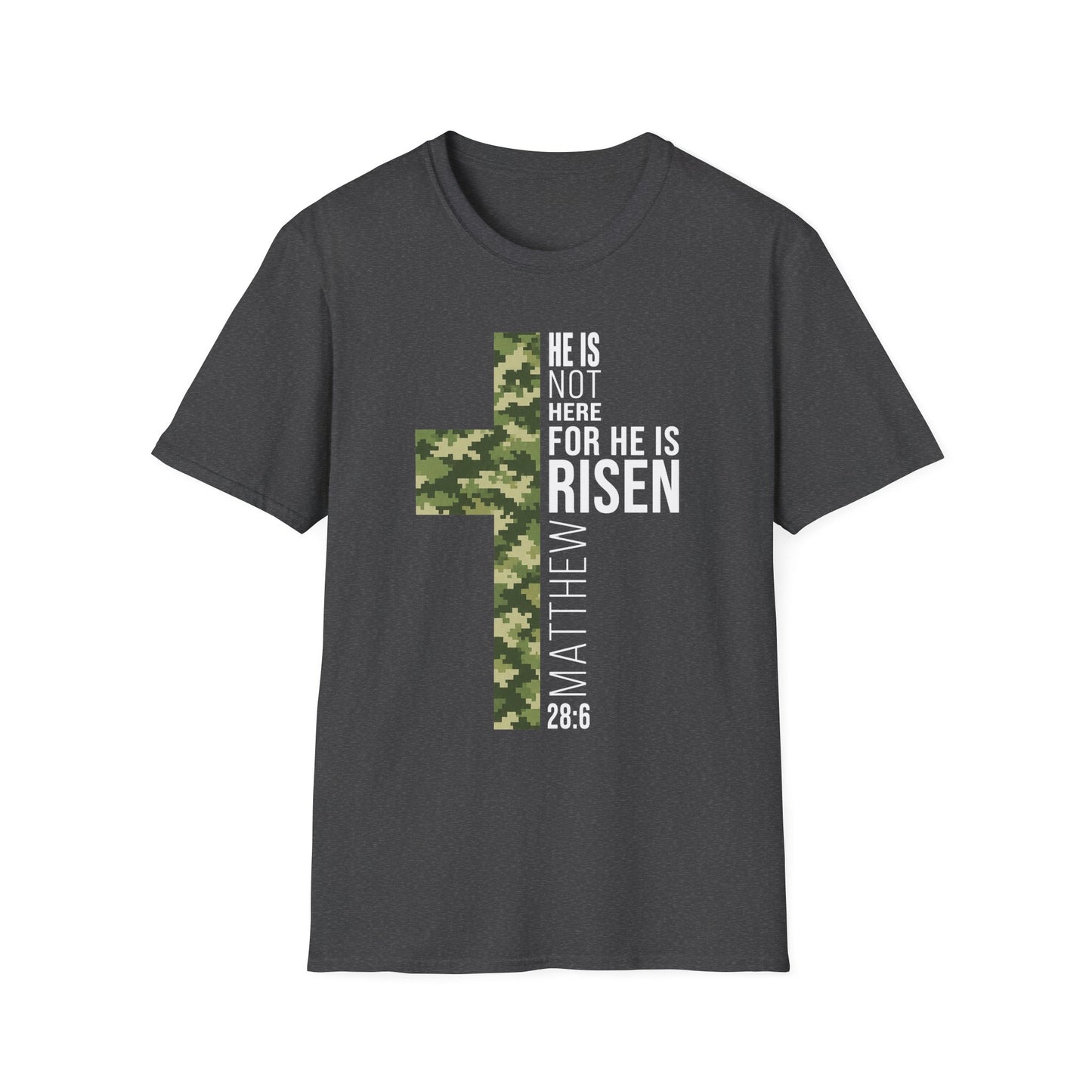 HE IS RISEN CAMO CROSS T-SHIRT