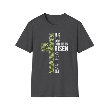 HE IS RISEN CAMO CROSS T-SHIRT