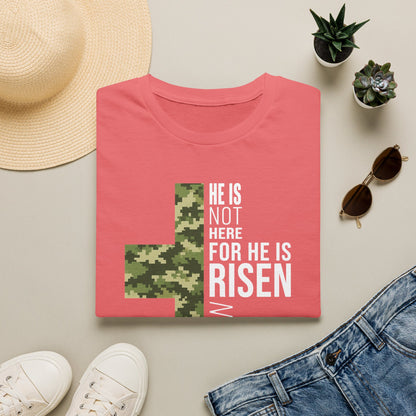 HE IS RISEN CAMO CROSS T-SHIRT