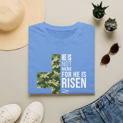 HE IS RISEN CAMO CROSS T-SHIRT