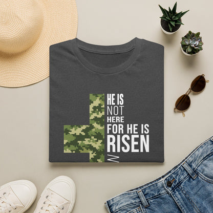 HE IS RISEN CAMO CROSS T-SHIRT