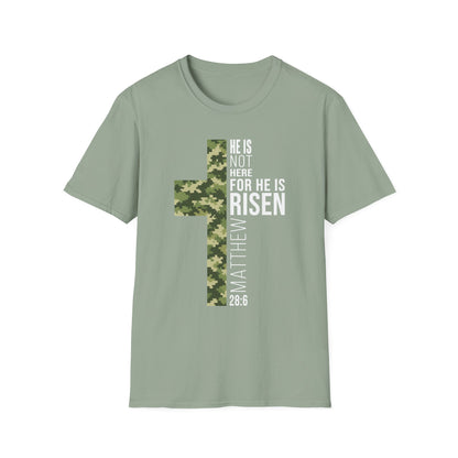 HE IS RISEN CAMO CROSS T-SHIRT