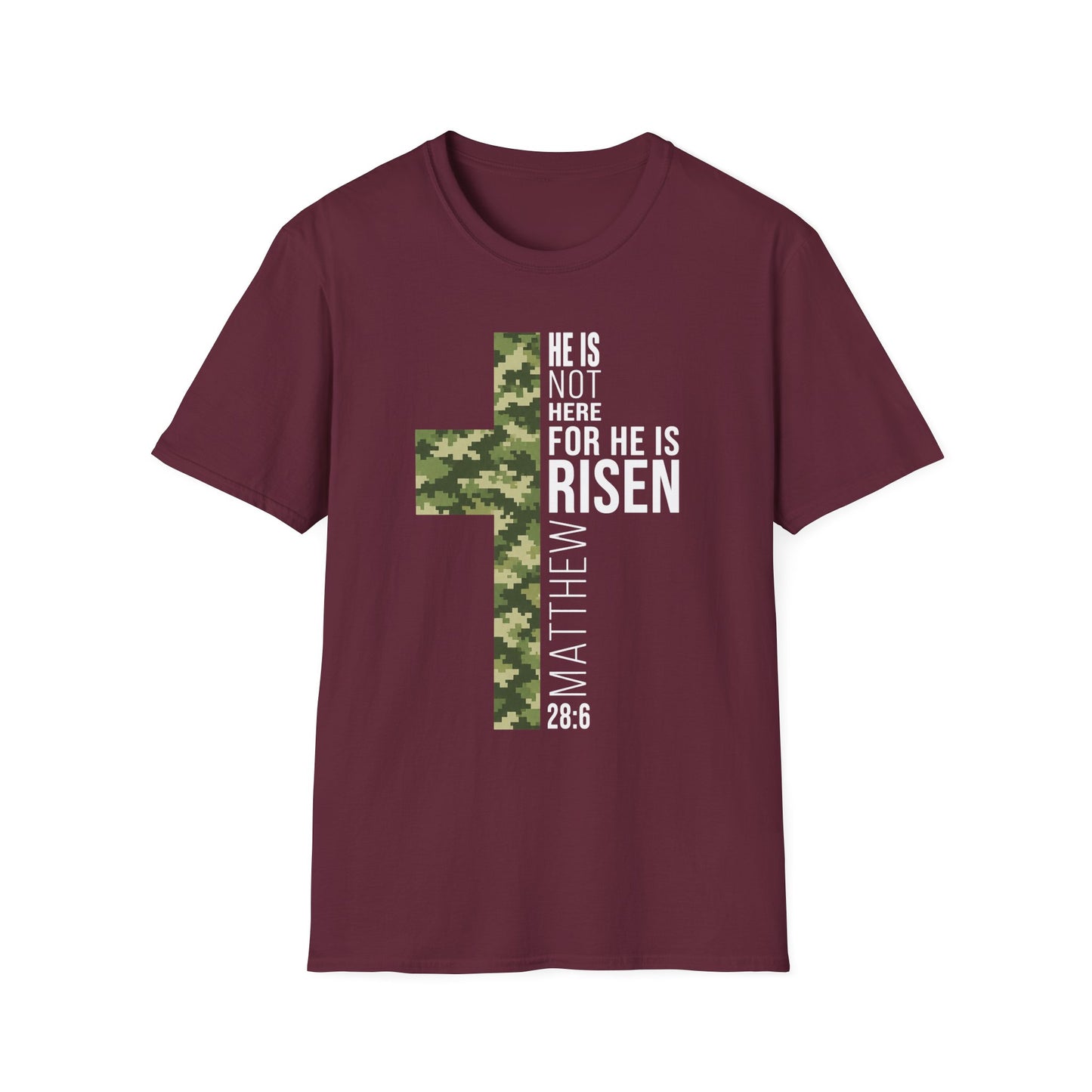 HE IS RISEN CAMO CROSS T-SHIRT