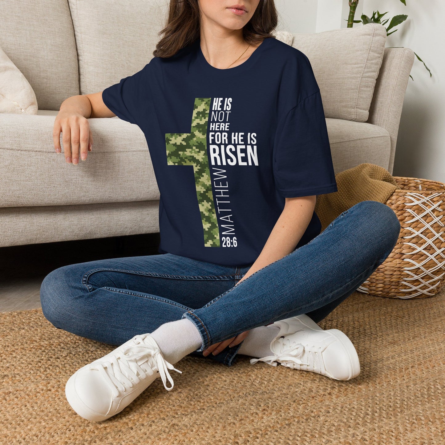 HE IS RISEN CAMO CROSS T-SHIRT