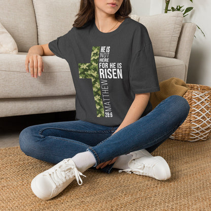 HE IS RISEN CAMO CROSS T-SHIRT
