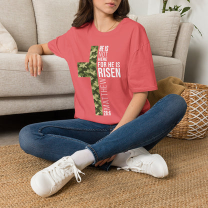HE IS RISEN CAMO CROSS T-SHIRT