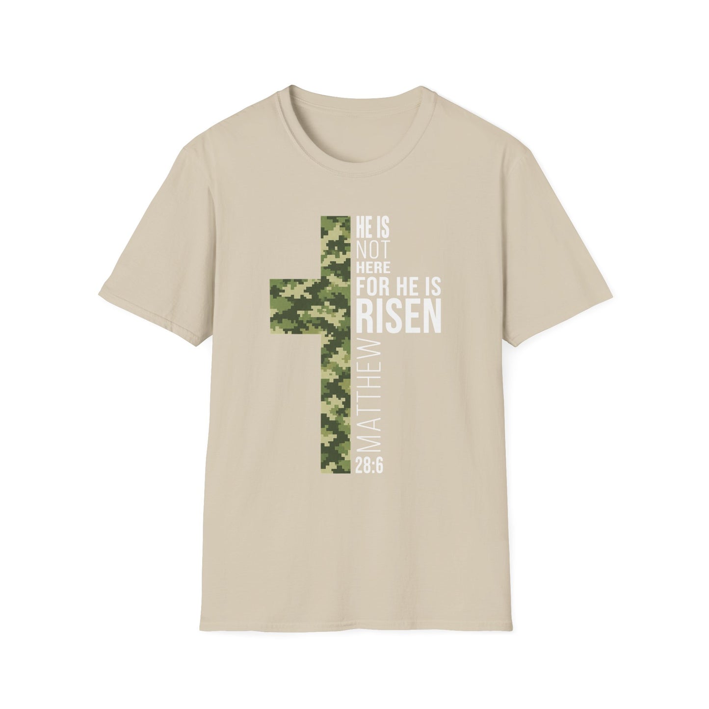 HE IS RISEN CAMO CROSS T-SHIRT