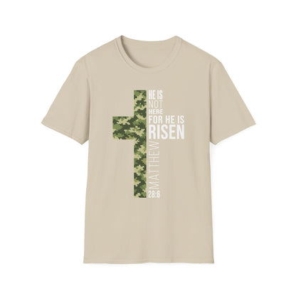 HE IS RISEN CAMO CROSS T-SHIRT