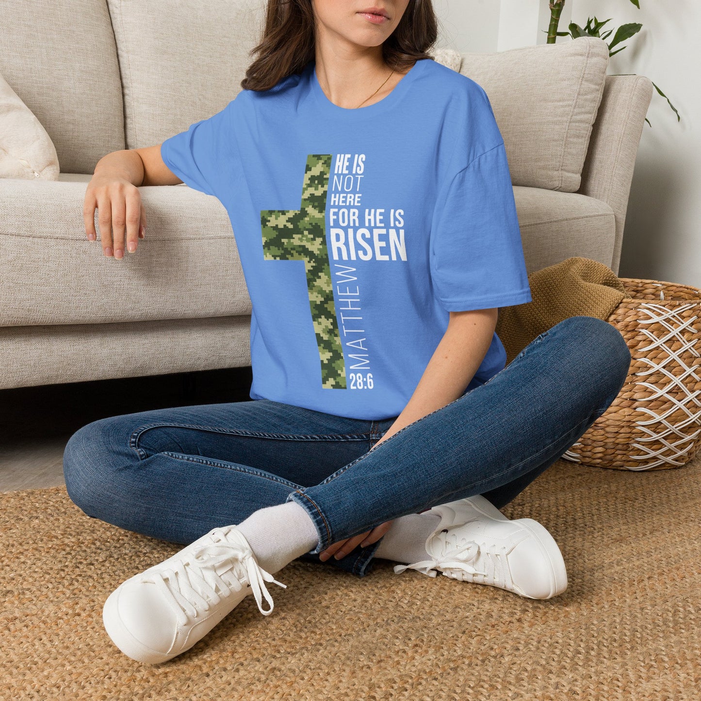 HE IS RISEN CAMO CROSS T-SHIRT